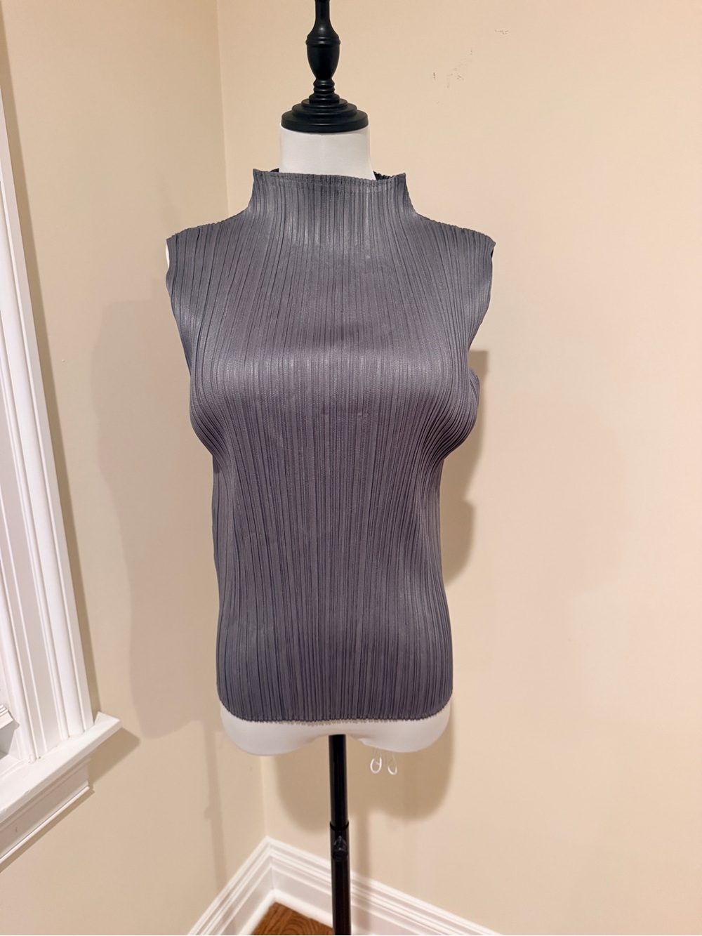 Issey Miyake pleat please Pleated Mock Neck Tank - Gray